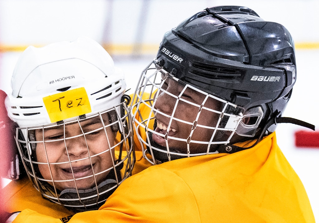 Reggie Gornish takes a drink of water during practice at Mimi DiPietro Family Skating Center, in Baltimore,  February 4, 2023.