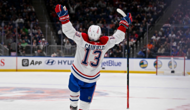 Cole Caufield skating for the Montreal Canadiens