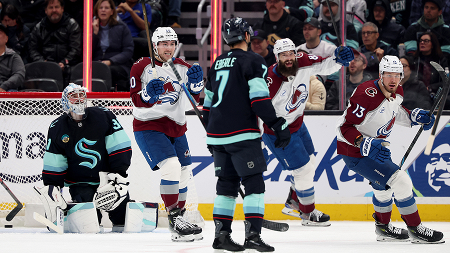 Colorado Avalanche celebrate goal Seattle Kraken December 2025...