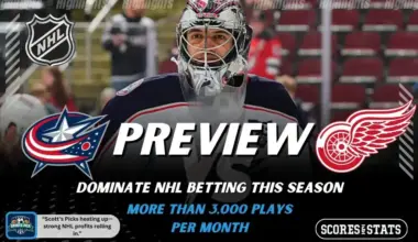 Columbus Blue Jackets and Detroit Red Wings featured in NHL preview graphic ahead of their upcoming matchup.