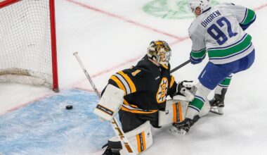 Liam Ohgren slipped the puck by Jeremy Swayman for the only shootout goal in the Canucks' win at TD Garden.