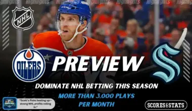 Edmonton Oilers and Seattle Kraken featured in NHL preview graphic ahead of their upcoming matchup.