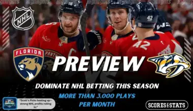 Florida Panthers and Nashville Predators featured in NHL preview graphic ahead of their upcoming matchup.