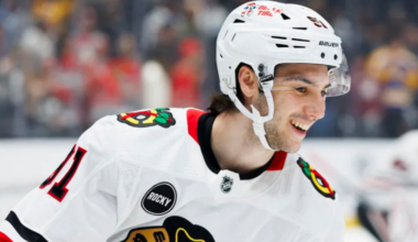 Frank Nazar skating for the Chicago Blackhawks