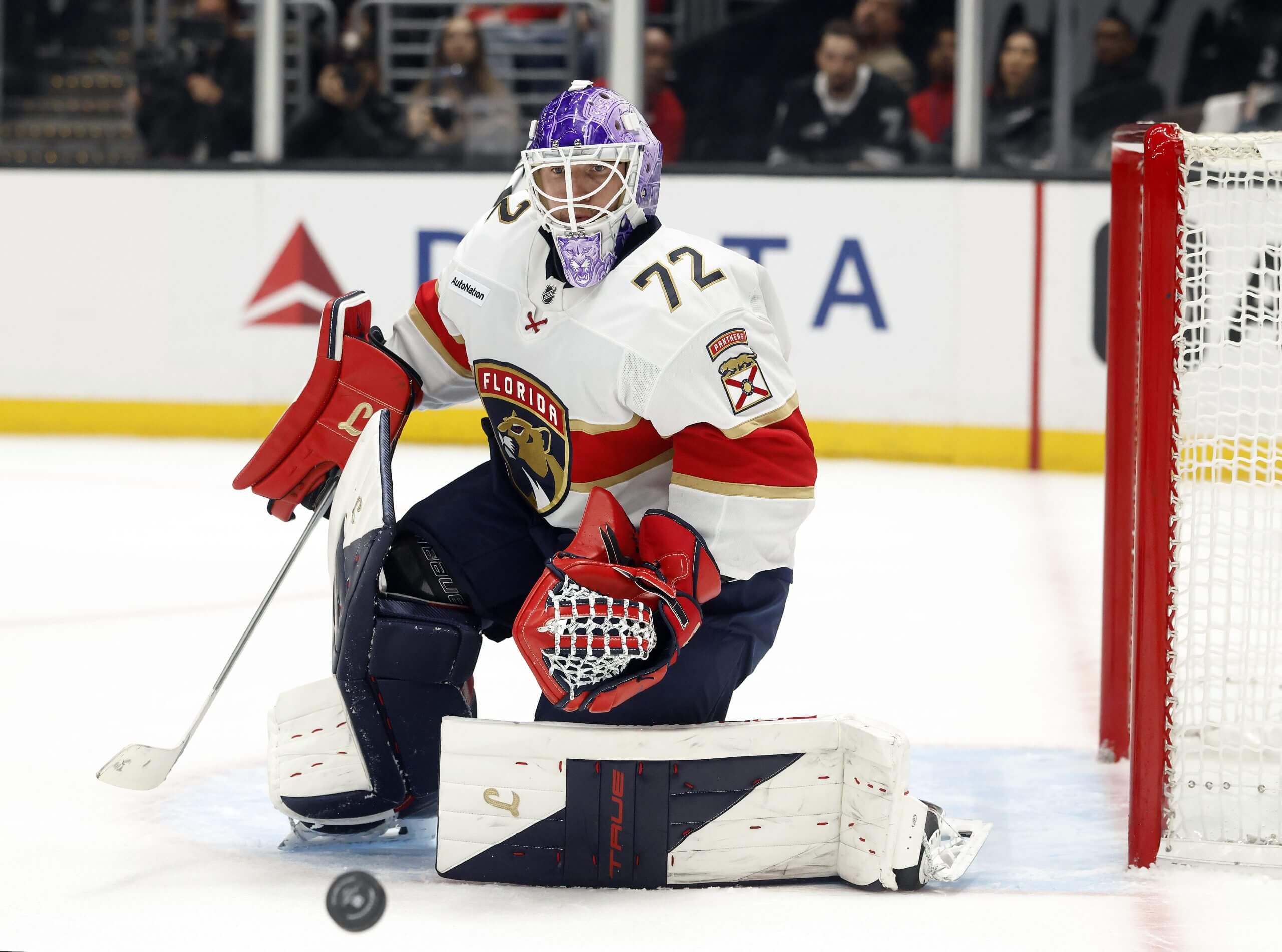 Sergei Bobrovsky makes a save in the Panthers net.