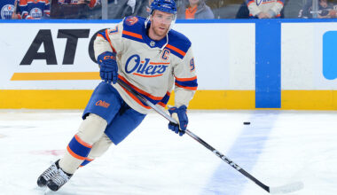 EDMONTON, CANADA - DECEMBER 4: Connor McDavid #97 of the Edmonton Oilers warms up prior to the game against the Seattle Kraken at Rogers Place on December 4, 2025, in Edmonton, Alberta, Canada. (Photo by Andy Devlin/NHLI via Getty Images)