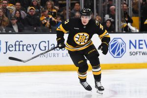 BOSTON, MASSACHUSETTS - DECEMBER 4: Alex Steeves #21 of the Boston Bruins skates against the St Louis Blues at the TD Garden on December 4, 2025 in Boston, Massachusetts. (Photo by Steve Babineau/NHLI via Getty Images)