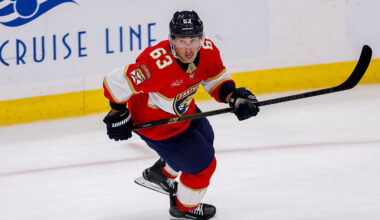 SUNRISE, FL - DECEMBER 17: Florida Panthers left wing Brad Marchand (63) looks on during the third period in the game between the Los Angeles Kings and the Florida Panthers on December 17, 2025 at the Amerant Bank Arena in Sunrise, FL.(Photo by Chris Arjoon/Icon Sportswire via Getty Images)