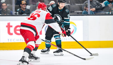 Celebrini Plays 100th Game, Leads Sharks Past Hurricanes; Klingberg Gets GWG