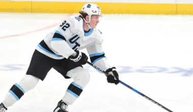 Logan Cooley skating for the Utah Hockey Club