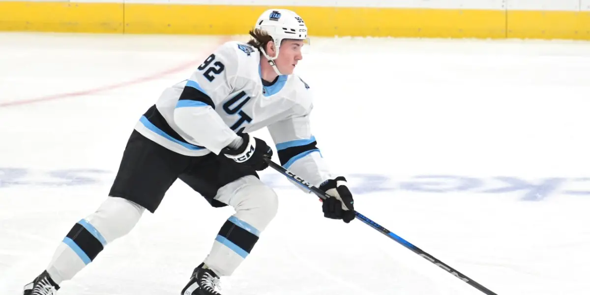 Logan Cooley skating for the Utah Hockey Club