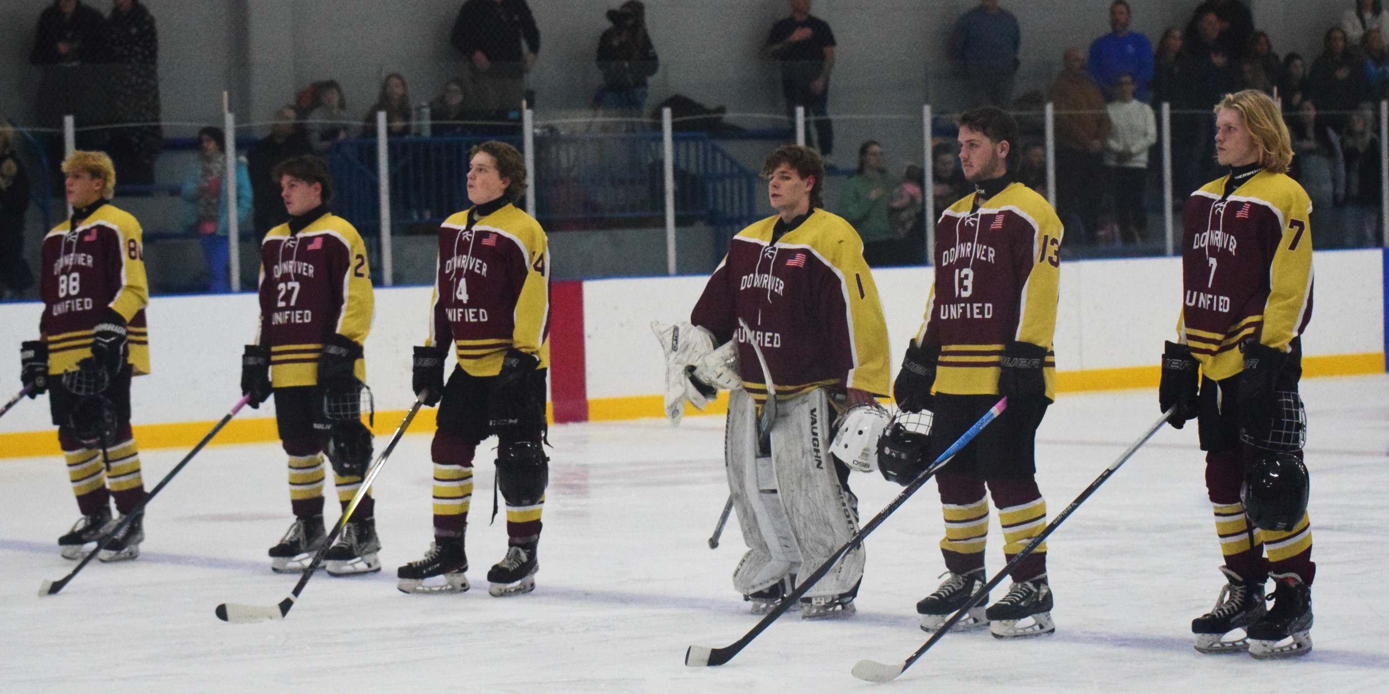 The Riverview-Cabrini United ice hockey team used a big third...