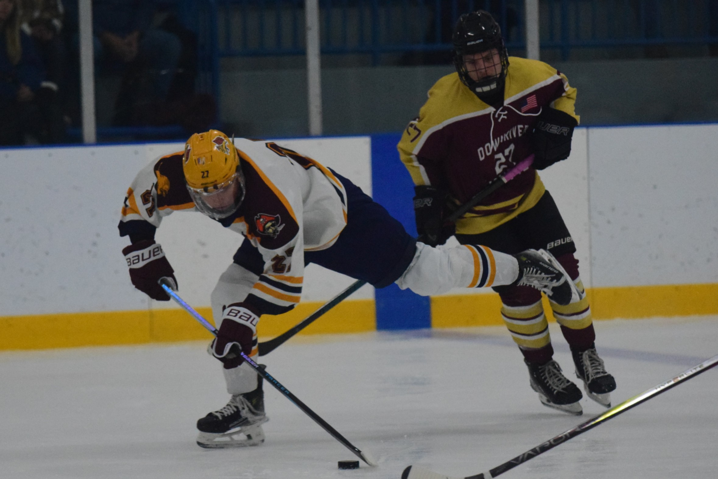 The Riverview-Cabrini United ice hockey team used a big third...