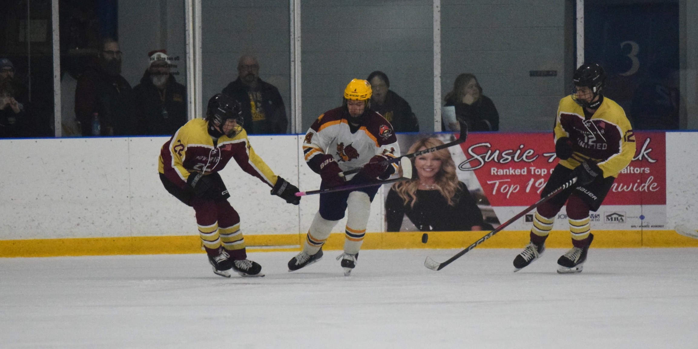 The Riverview-Cabrini United ice hockey team used a big third...