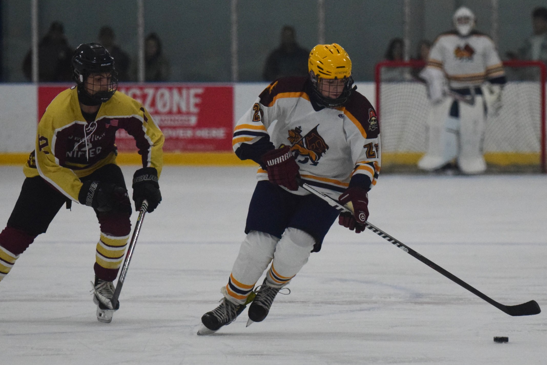 The Riverview-Cabrini United ice hockey team used a big third...