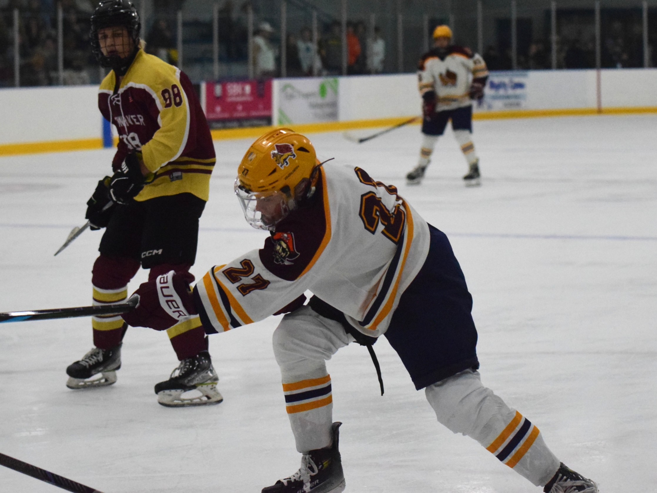 The Riverview-Cabrini United ice hockey team used a big third...