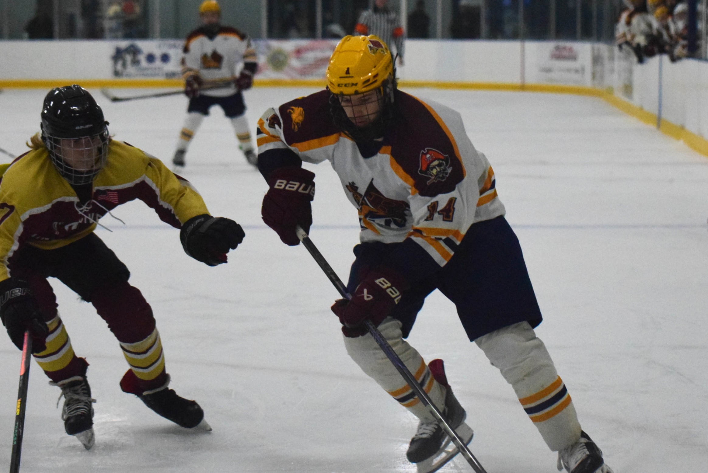 The Riverview-Cabrini United ice hockey team used a big third...