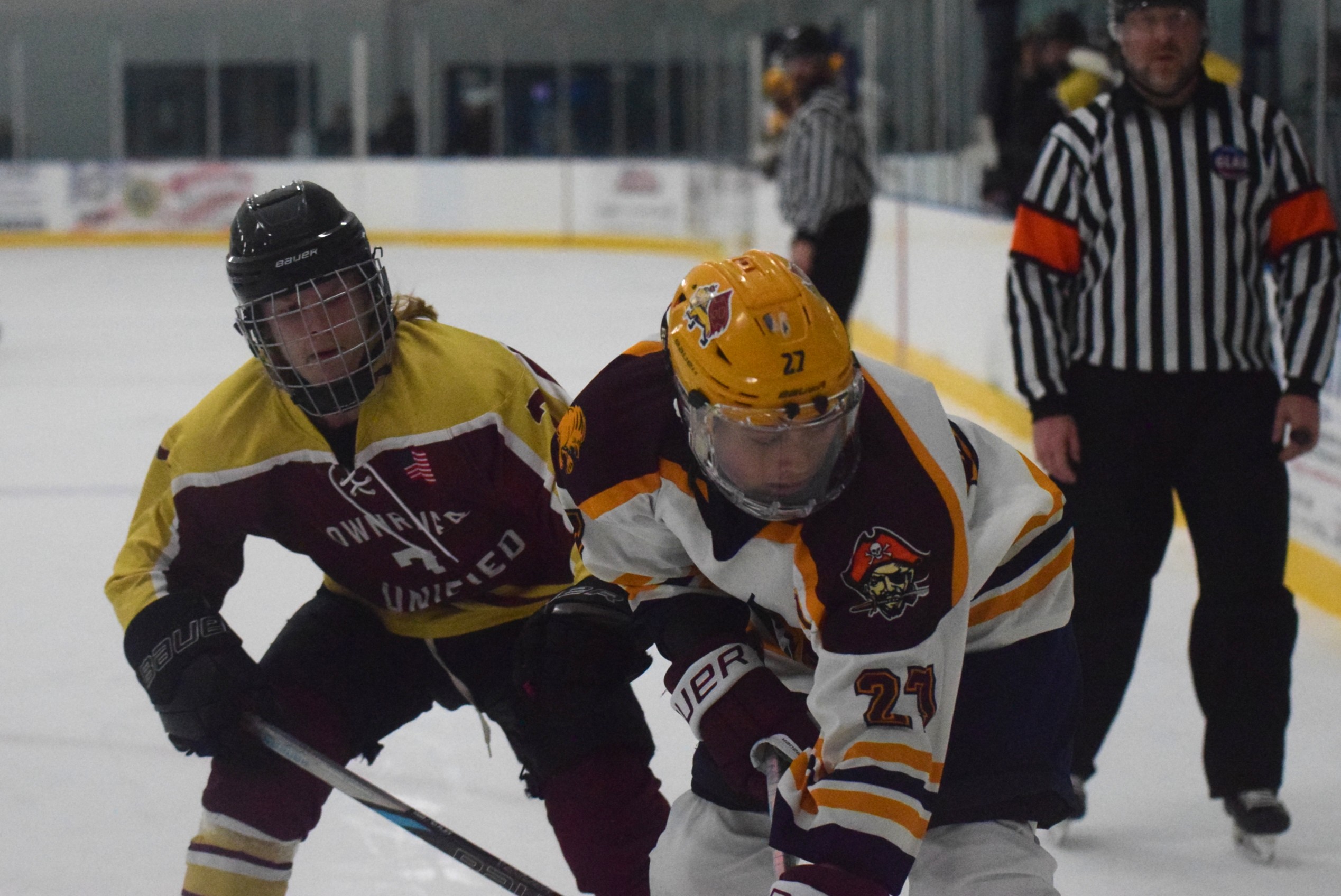 The Riverview-Cabrini United ice hockey team used a big third...