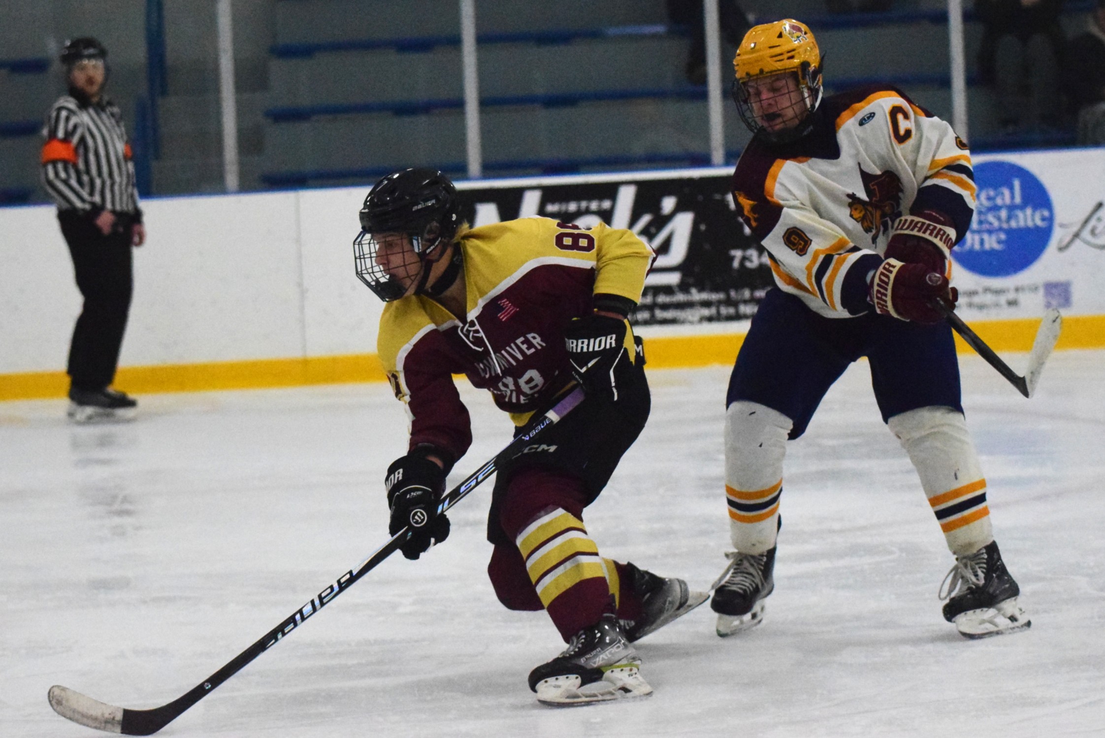 The Riverview-Cabrini United ice hockey team used a big third...