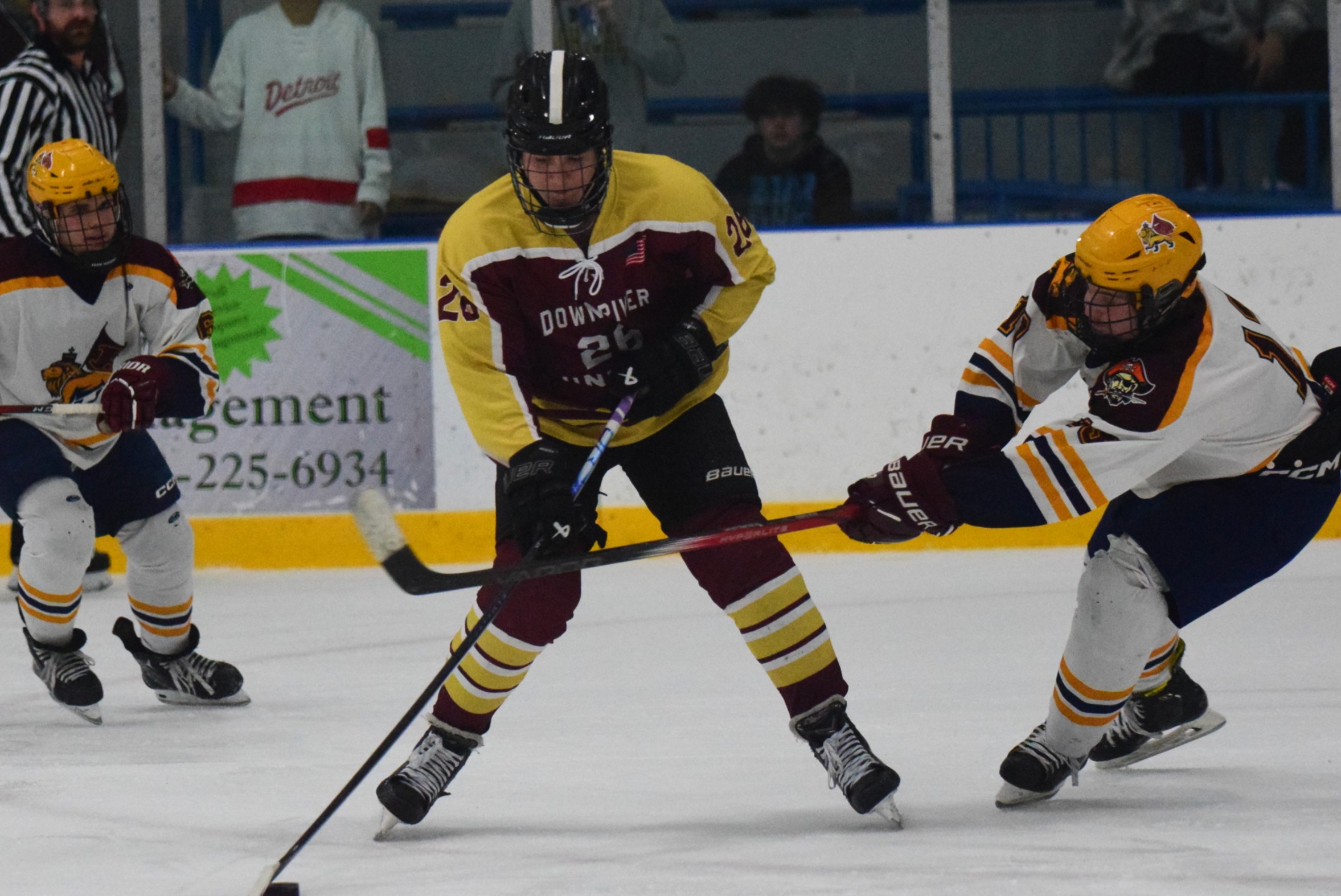 The Riverview-Cabrini United ice hockey team used a big third...