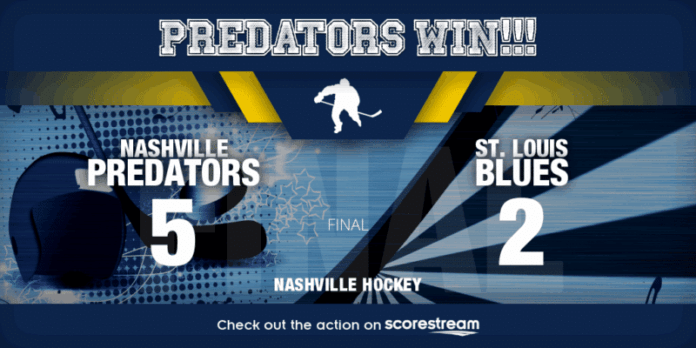 Filip Forsberg's hat trick leads Nashville Predators to 5-2 road victory over St. Louis Blues. Juuse Saros makes 20 saves in the win.