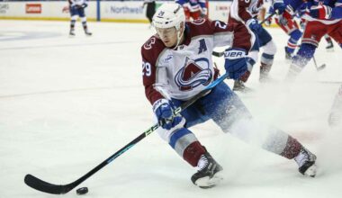 Colorado Avalanche head coach Jared Bednar looks on from the bench during the second period in game one of the first round of the 2025 Stanley Cup Playoffs against the Dallas Stars at American Airlines Center.