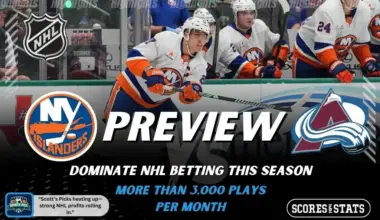 New York Islanders and Colorado Avalanche shown in NHL preview graphic ahead of their upcoming matchup.