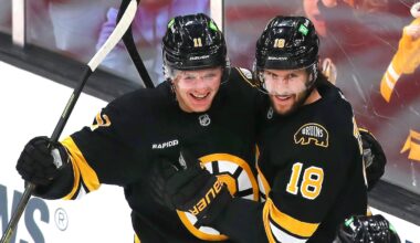 Casey Mittelstadt (left) will be right at home in Minnesota when he joins Pavel Zacha and the rest of the Bruins in playing the Wild.