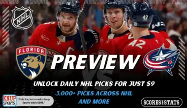 Florida Panthers and Columbus Blue Jackets shown in NHL preview graphic ahead of their upcoming matchup.
