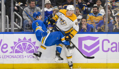 Forsberg's Hat Trick Leads the Predators to Another Win Over the Blues - The Hockey Writers - Nashville Predators