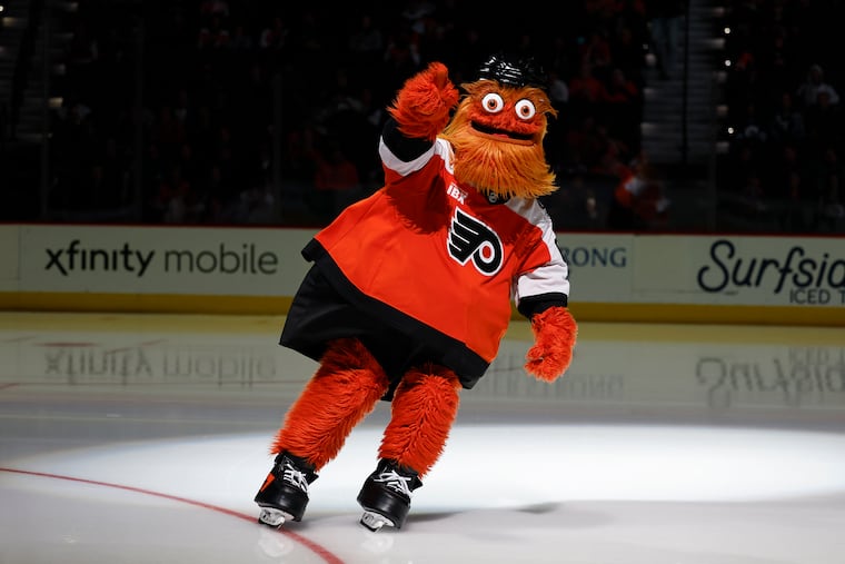 Flyers mascot Gritty before the Flyers played the Winnipeg Jets on Thursday, Oct. 16, 2025 in Philadelphia.
