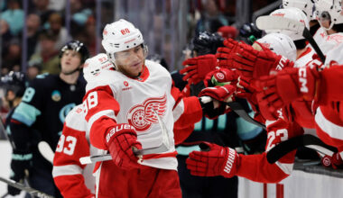 Seattle Kraken Detroit Red Wings Patrick Kane celebrates goal 2025...