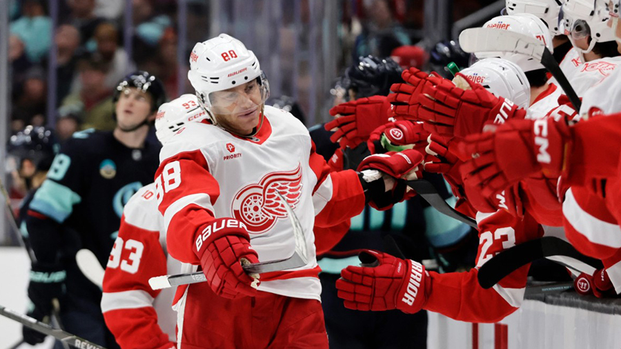 Seattle Kraken Detroit Red Wings Patrick Kane celebrates goal 2025...