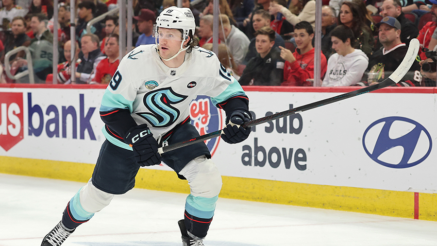 Seattle Kraken Jared McCann skates March 2025...