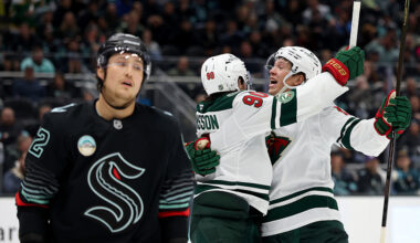 Seattle Kraken Minnesota Wild Marcus Johansson goal celebration...