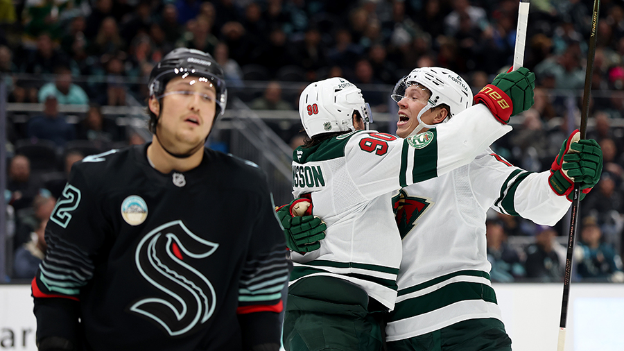 Seattle Kraken Minnesota Wild Marcus Johansson goal celebration...