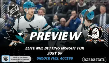 NHL preview graphic featuring San Jose Sharks and Anaheim Ducks logos with Sharks players on the ice and the word preview across the center