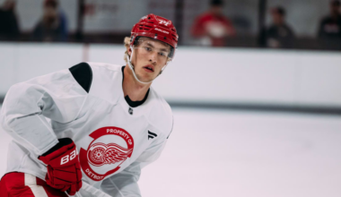 Simon Edvisson skating for the Detroit Red Wings