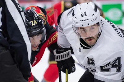 Phillip Danault, LA Kings center, takes a face off