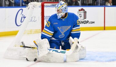 Blues’ Jordan Binnington gets animated after being pulled by Jim Montgomery