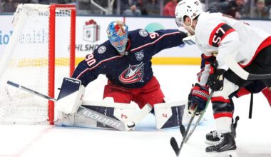 Elvis Merzlikins yanked early, Blue Jackets can’t quite recover in loss to Senators