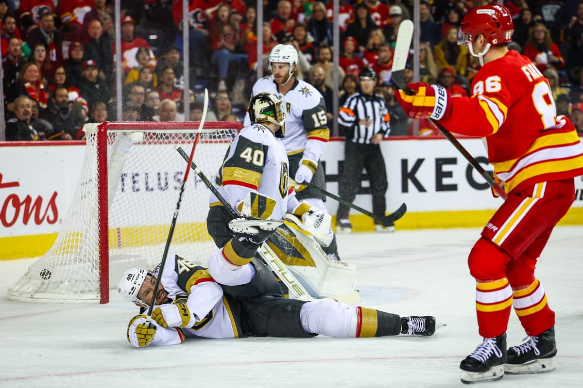 Flames overwhelm Vegas early, hold on for win