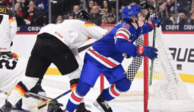 Will Zellers (Bruins prospect) celebrates a goal at the World Juniors