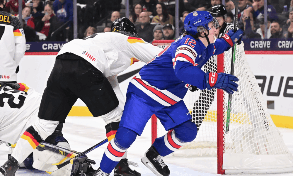 Will Zellers (Bruins prospect) celebrates a goal at the World Juniors