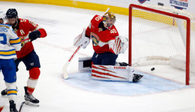 Neighbours and Thomas score twice to lead the Blues over the Panthers 6-2