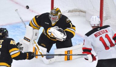 Morgan Geekie scores 22nd goal and Jeremy Swayman stops 29 shots as Bruins beat Devils 4-1