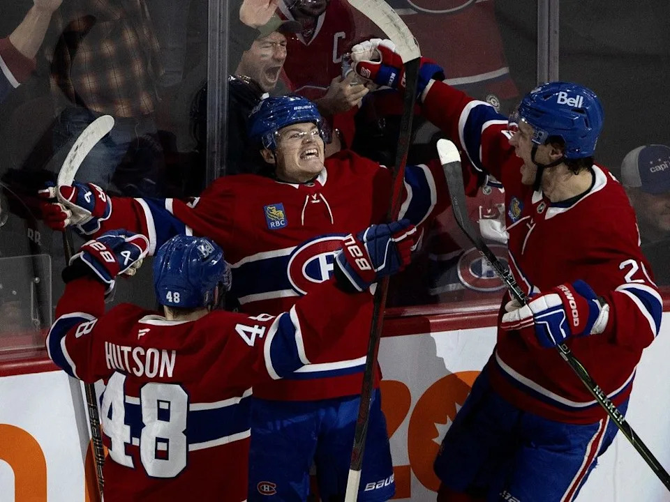  Canadiens right-winger Cole Caufield celebrates his goal against the Washington Capitals during Game 4 of Eastern Conference quarter-final in Montreal on April 27, 2025.
