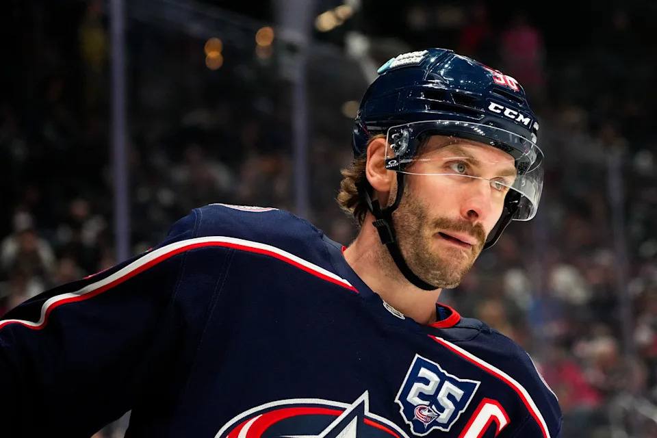 Columbus Blue Jackets center Boone Jenner (38) skates on the ice in the first period at Nationwide Arena on Wednesday, Oct. 29, 2025 in Columbus, Ohio.