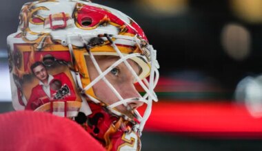 Jacob Markstrom wearing Johnny Cash mask.