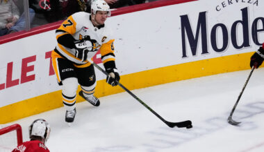 Brazeau has hat trick, Rust scores twice as Penguins rout Blackhawks 7-3